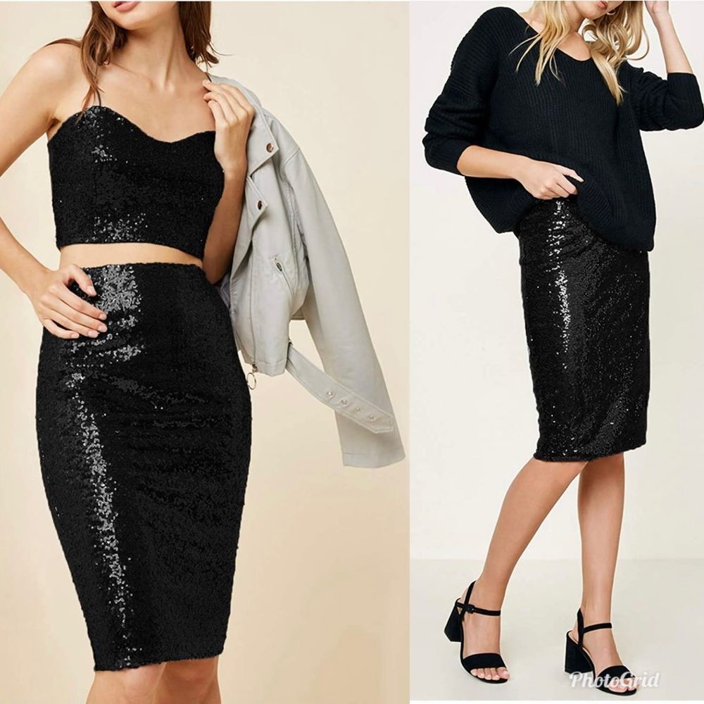 Black Sequin Pencil Skirt - Elegant Evening Wear